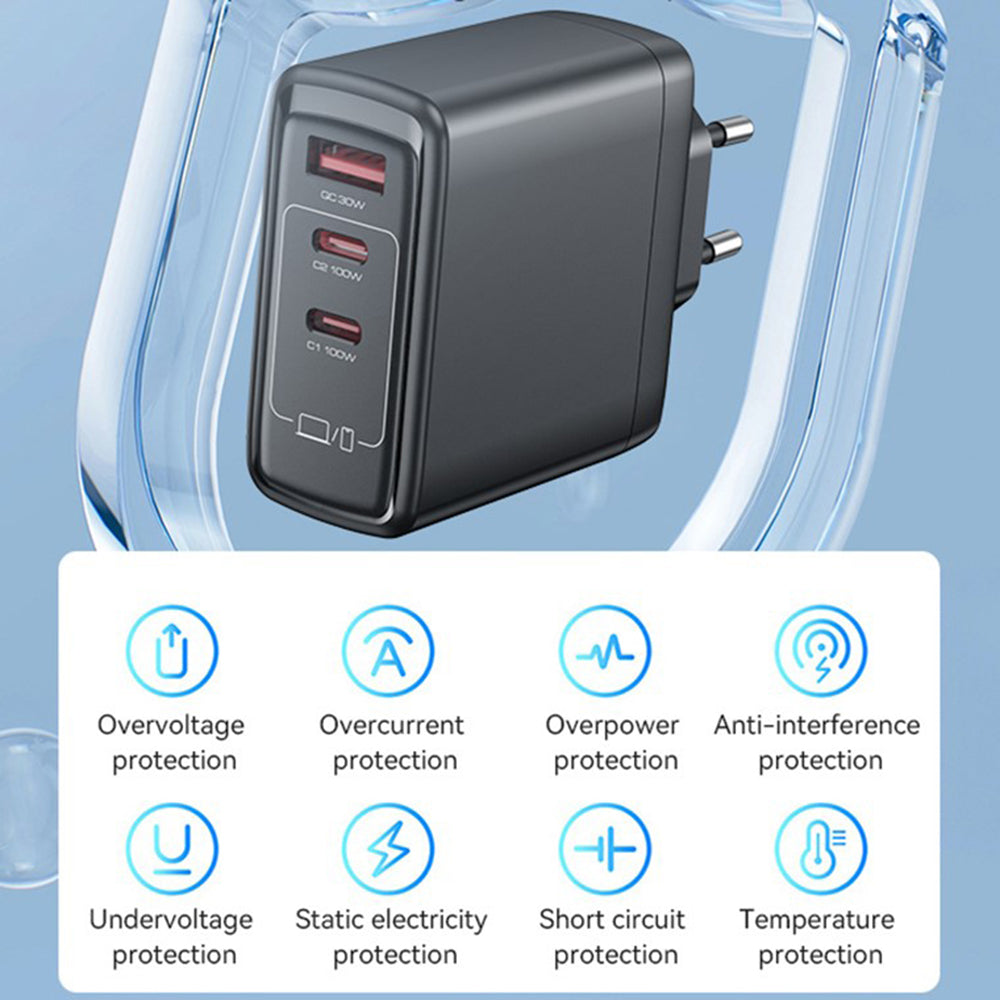 Netzladegerät Yesido YC142, 100W, 5A, 1 x USB-A - 2 x USB-C, Schwarz