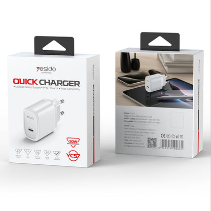 Netzladegerät Yesido YC57, 20W, 3A, 1 x USB-C, Weiß