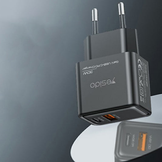 Netzladegerät Yesido YC64, 30W, 3A, 1 x USB-A - 1 x USB-C, Schwarz