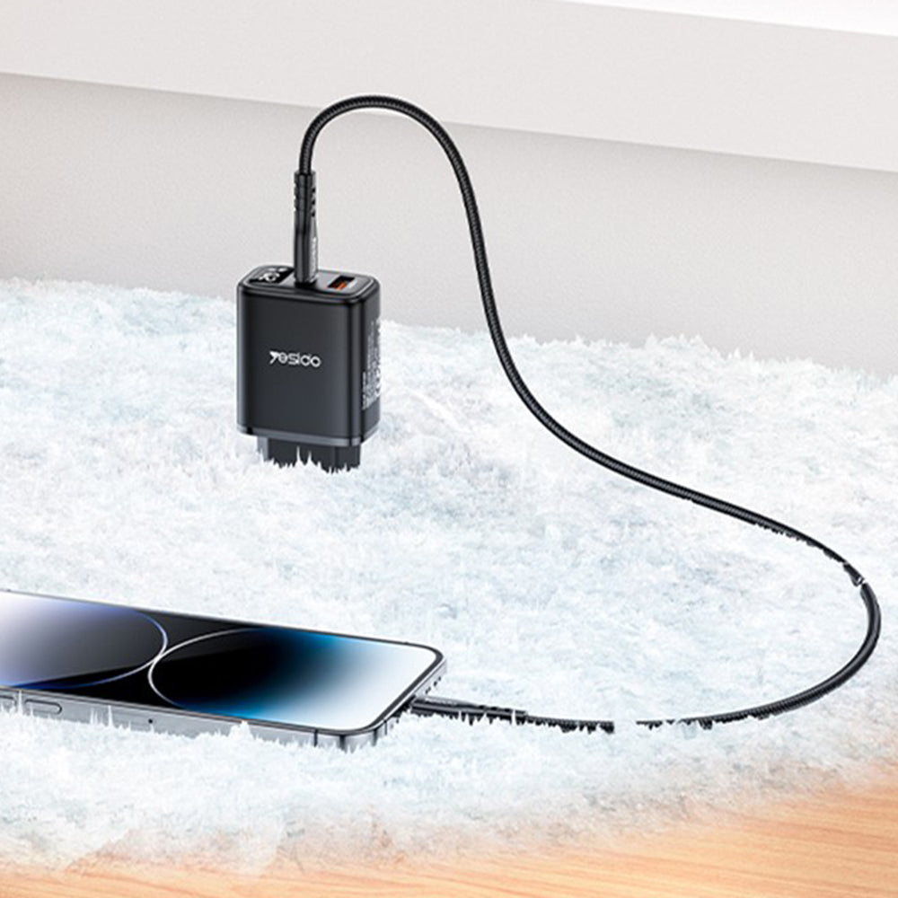 Netzladegerät Yesido YC68, 20W Display, 3A, 1 x USB-A - 1 x USB-C, Schwarz