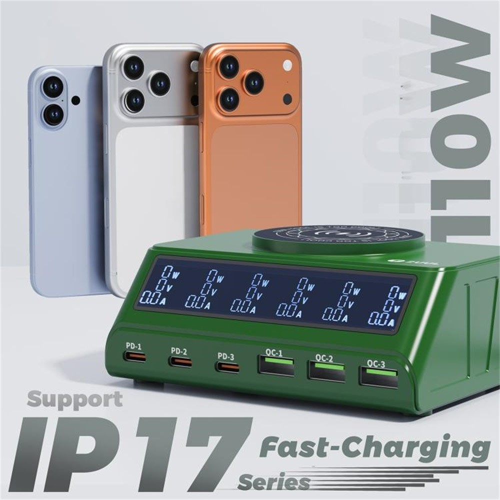 Ladestation 2UUL PC11 QI, 110W, 3A, 3 x USB-A - 3 x USB-C, Grün