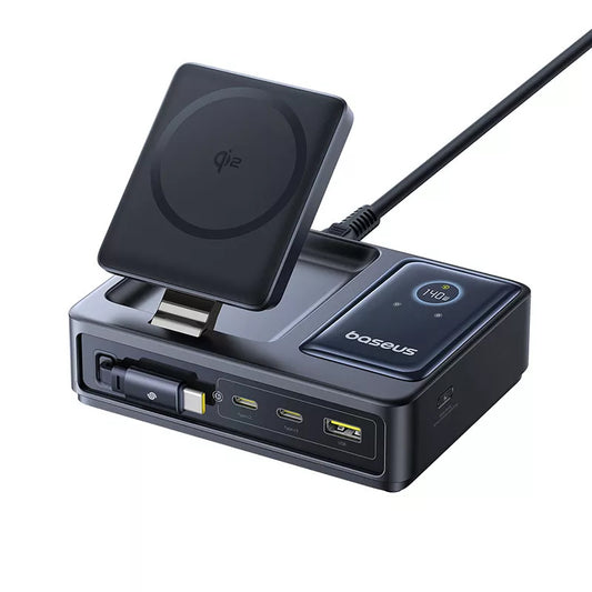 Baseus Nomos QI 5in1 Ladestation, 140W, 5A, 1 x USB-A - 2 x USB-C, Schwarz P10178800123-00