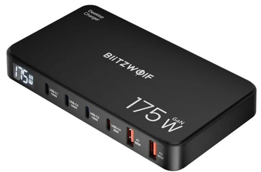 Ladestation BlitzWolf BW-S30, 175W, 5A, 2 x USB-A - 4 x USB-C, Schwarz