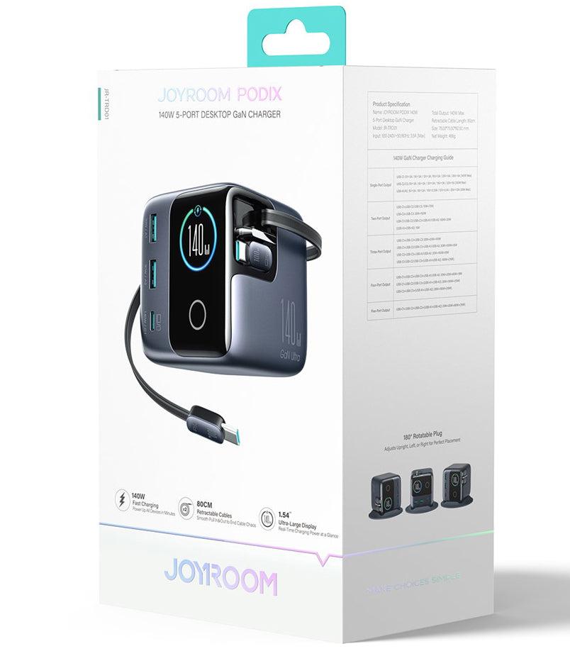 Ladestation mit USB-C Kabel Joyroom Podix JR-TRD01, 140W, 1 x USB-C - 2 x USB-A, Grau