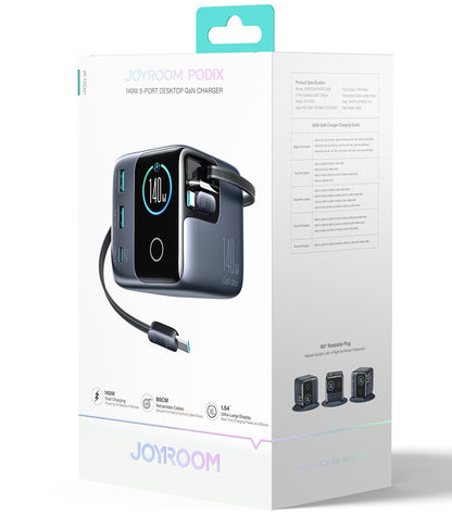 Ladestation mit USB-C Kabel Joyroom Podix JR-TRD01, 140W, 1 x USB-C - 2 x USB-A, Grau