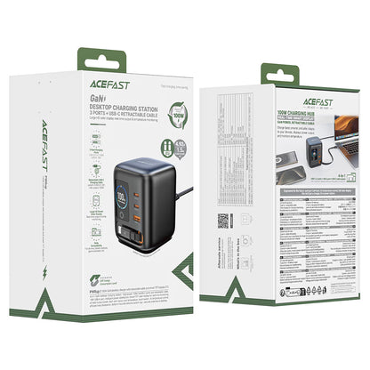 Ladestation mit USB-C-Kabel Acefast Z10, 100W, 1 x USB-A - 2 x USB-C, Schwarz