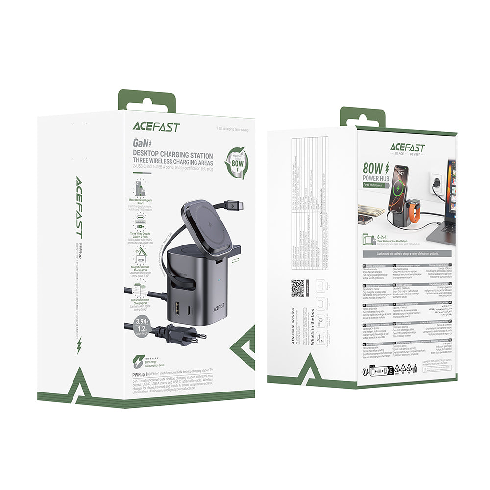 Ladestation mit USB-C Kabel Acefast Z9 QI 6in1, 80W, 1 x USB-C - 1 x USB-A, Schwarz