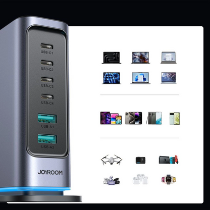 Ladestation Joyroom JR-TCM02 UK, 65W, 3,25A, 2 x USB-A - 4 x USB-C, Grau