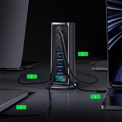 OEM Ladestation Ladegerät, 520W, 5A, 4 x USB-A - 4 x USB-C, Grau