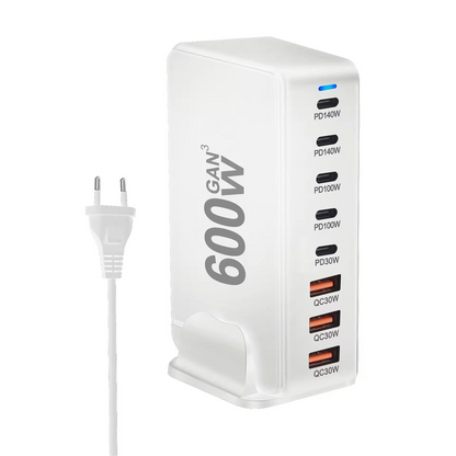 OEM Ladestation Ladegerät, 600W, 4 x USB-A - 4 x USB-C, Weiß