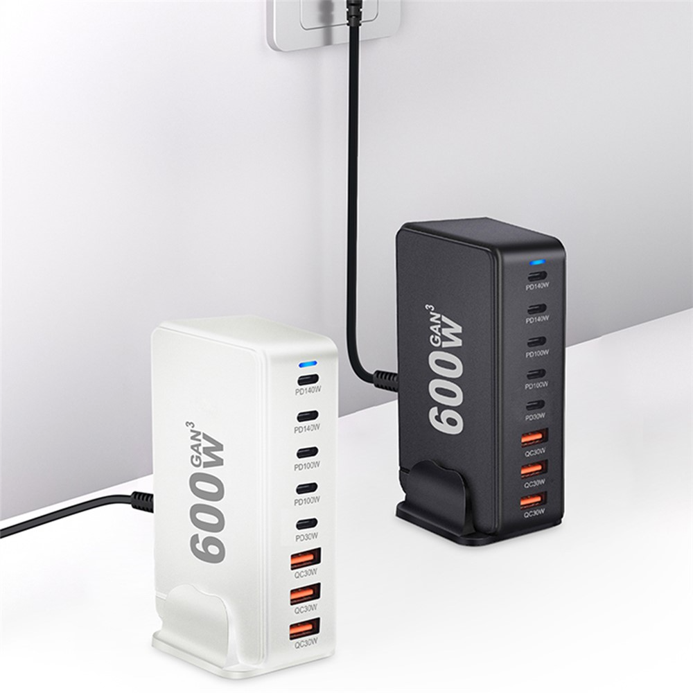 OEM Ladestation Ladegerät, 600W, 4 x USB-A - 4 x USB-C, Schwarz