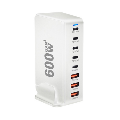 OEM Ladestation Ladegerät, 600W, 4 x USB-A - 4 x USB-C, Weiß