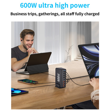 OEM Ladestation Ladegerät, 600W, 4 x USB-A - 4 x USB-C, Schwarz
