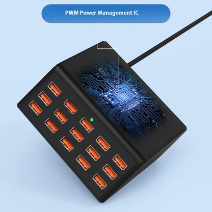 OEM Ladestation HW15, 100W, 2A, 15 x USB-A, Schwarz