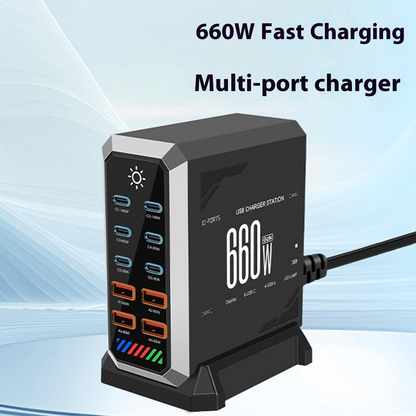 OEM Ladestation HW18 Ladegerät, 660W, 5A, 4 x USB-A - 6 x USB-C, Schwarz