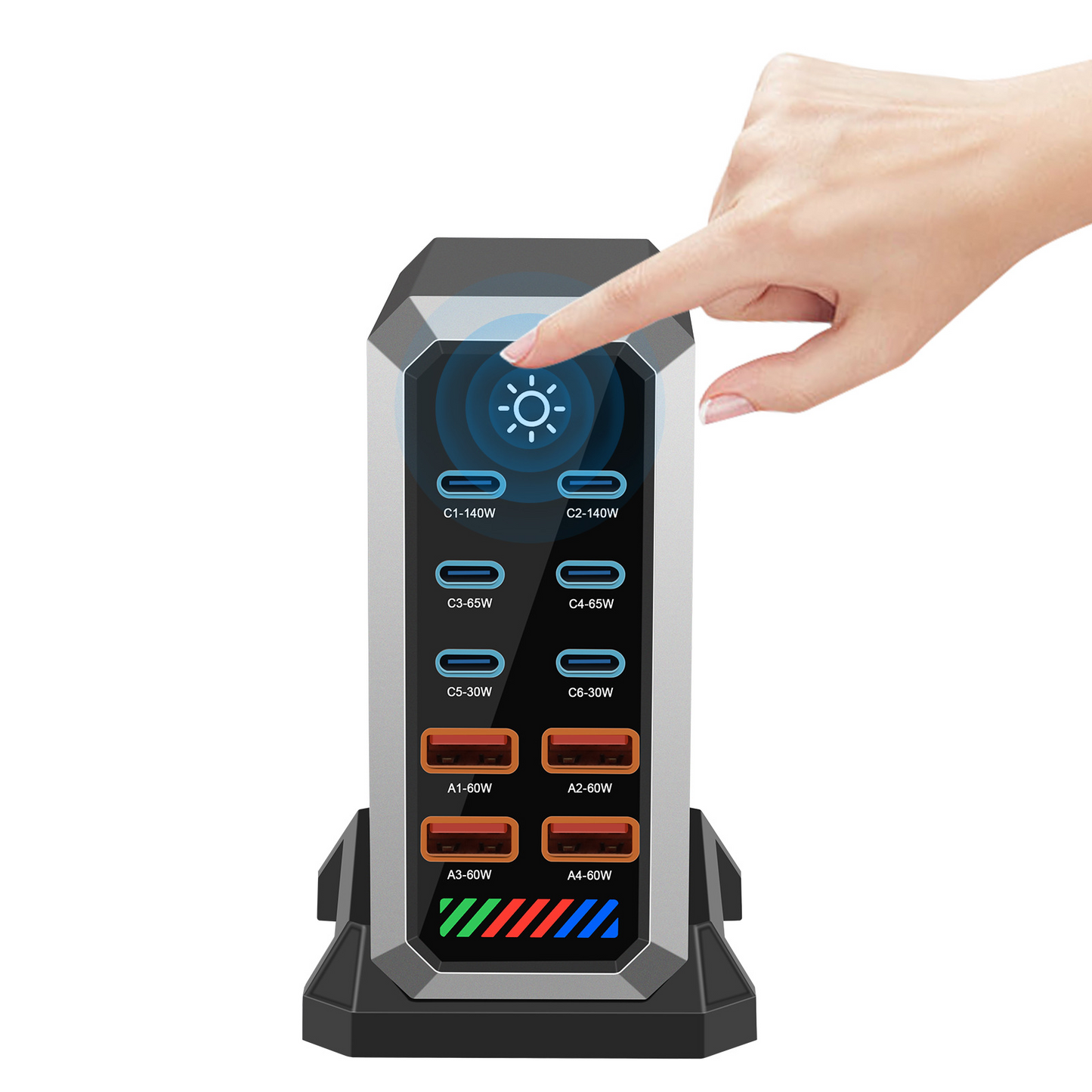OEM Ladestation HW18 Ladegerät, 660W, 5A, 4 x USB-A - 6 x USB-C, Schwarz