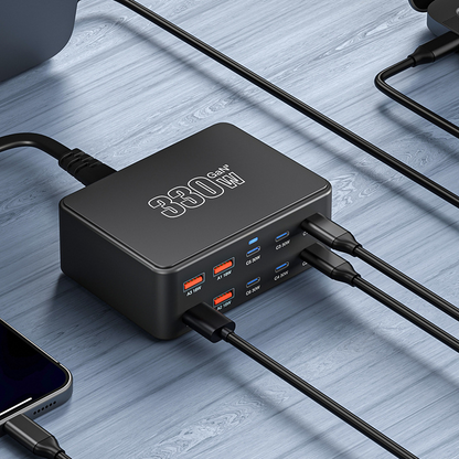 OEM Ladestation HW66, 330W, 5A, 4 x USB-A - 6 x USB-C, Schwarz