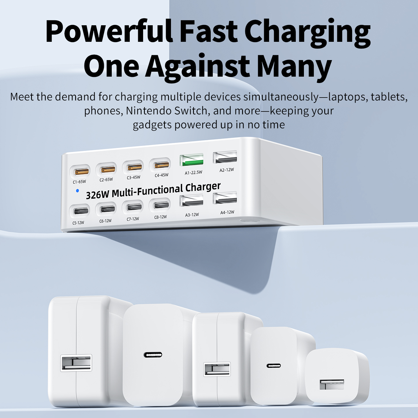 OEM-Ladestation WLX-818E, 326W, 3,25A, 4 x USB-A - 8 x USB-C, Weiß