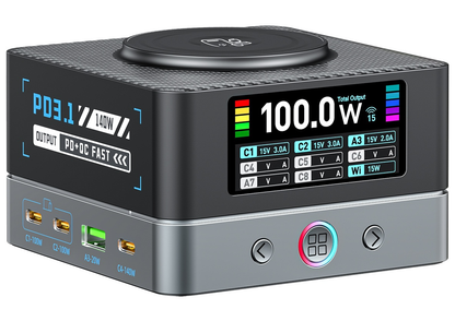 OEM Ladestation WLX-R8A QI Ladegerät, 140W, 5A, 2 x USB-A - 6 x USB-C, Grau