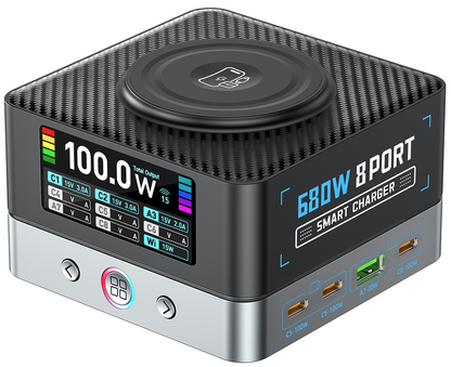OEM Ladestation WLX-R8A QI Ladegerät, 140W, 5A, 2 x USB-A - 6 x USB-C, Grau