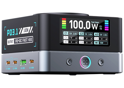 OEM Ladestation WLX-R8A QI Ladegerät, 140W, 5A, 2 x USB-A - 6 x USB-C, Grau