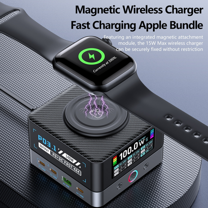 OEM Ladestation WLX-R8A QI Ladegerät, 140W, 5A, 2 x USB-A - 6 x USB-C, Grau