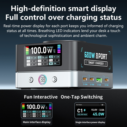 OEM Ladestation WLX-R8A QI Ladegerät, 140W, 5A, 2 x USB-A - 6 x USB-C, Grau