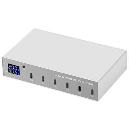 OEM Ladestation WLX-X6P Ladegerät, 140W, 3A, 6 x USB-C, Silber