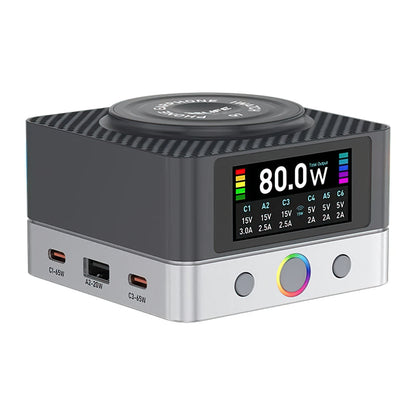 Ladestation Relife Q7 QI, 80W, 3.25A, 2 x USB-A - 4 x USB-C, Grau