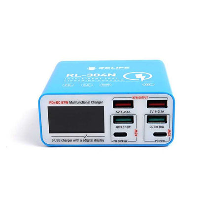 Ladestation Relife RL-304N, 87W, 3A, 2 x USB-C - 4 x USB-A, Blau