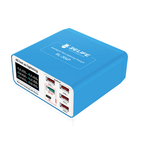 Ladestation Relife RL-304P, 40W, 3A, 1 x USB-C - 5 x USB-A, Blau