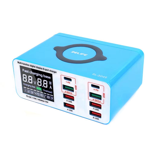 Ladestation Relife RL-304S QI, 110W, 3A, 2 x USB-C - 6 x USB-A, Blau