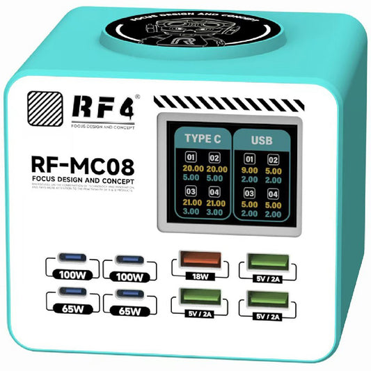 Ladestation RF4 RF-MC08, 150W, 5A, 4 x USB-A - 4 x USB-C, Türkis