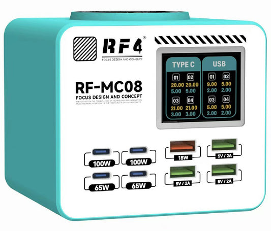 Ladestation RF4 RF-MC08, 150W, 5A, 4 x USB-A - 4 x USB-C, Türkis