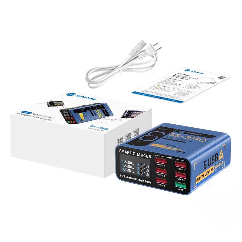 Ladestation Sunshine SS-304Q, 30W, 3.5A, 6 x USB-A, Blau