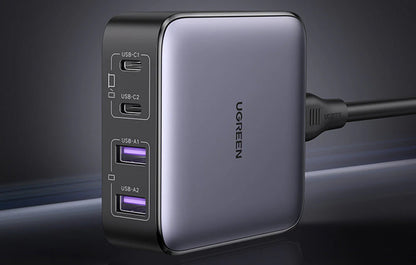 UGREEN CD327 Nexode Ladestation, 65W, 3.25A, 2 x USB-A - 2 x USB-C, Schwarz