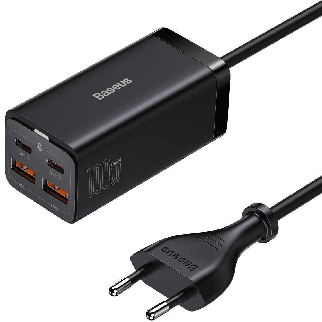 USB-C Ladestation Baseus GaN3 Pro, 100W, 5A, 2 x USB-A - 2 x USB-C, Schwarz, Wiederverpackt CCGP000101