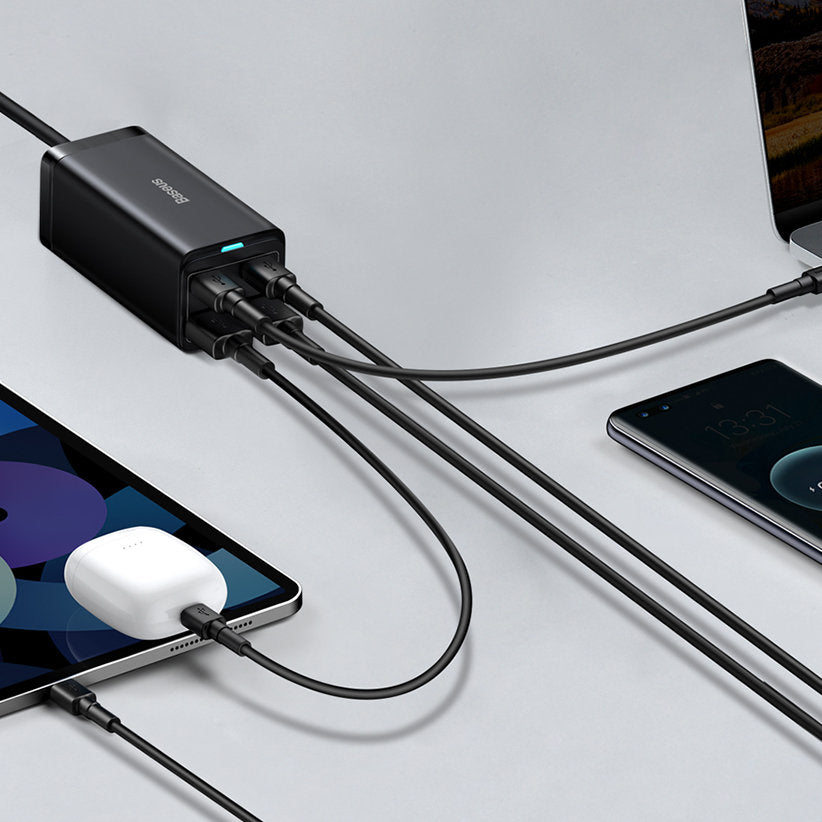 USB-C Ladestation Baseus GaN3 Pro, 100W, 5A, 2 x USB-A - 2 x USB-C, Schwarz, Wiederverpackt CCGP000101