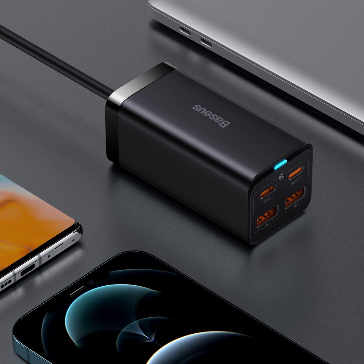 USB-C Ladestation Baseus GaN3 Pro, 100W, 5A, 2 x USB-A - 2 x USB-C, Schwarz, Wiederverpackt CCGP000101