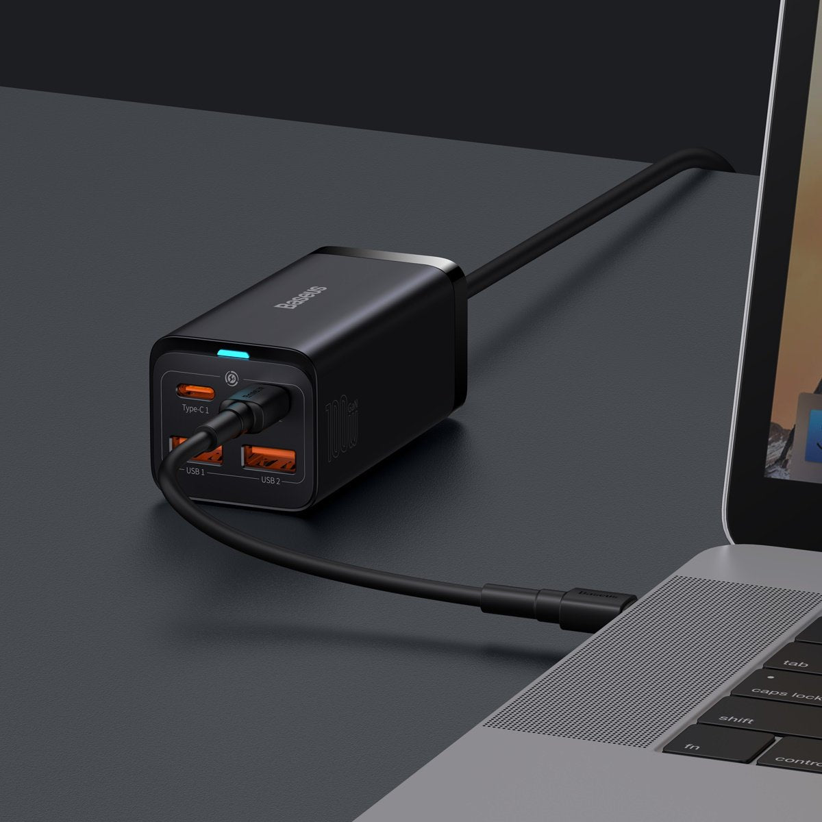 USB-C Ladestation Baseus GaN3 Pro, 100W, 5A, 2 x USB-A - 2 x USB-C, Schwarz, Wiederverpackt CCGP000101