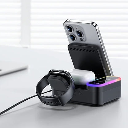 Ladestation Yesido DS38 Display QI 3in1, 65W, 3A, 1 x USB-A - 2 x USB-C, Schwarz