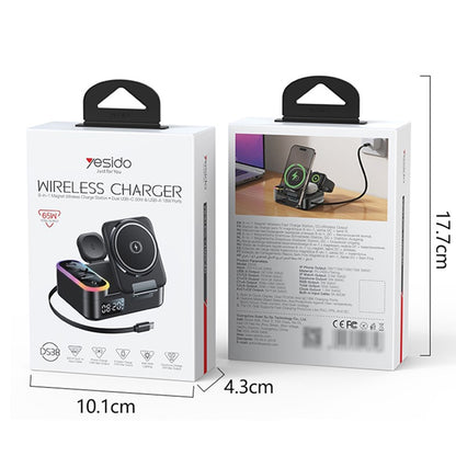 Ladestation Yesido DS38 Display QI 3in1, 65W, 3A, 1 x USB-A - 2 x USB-C, Schwarz