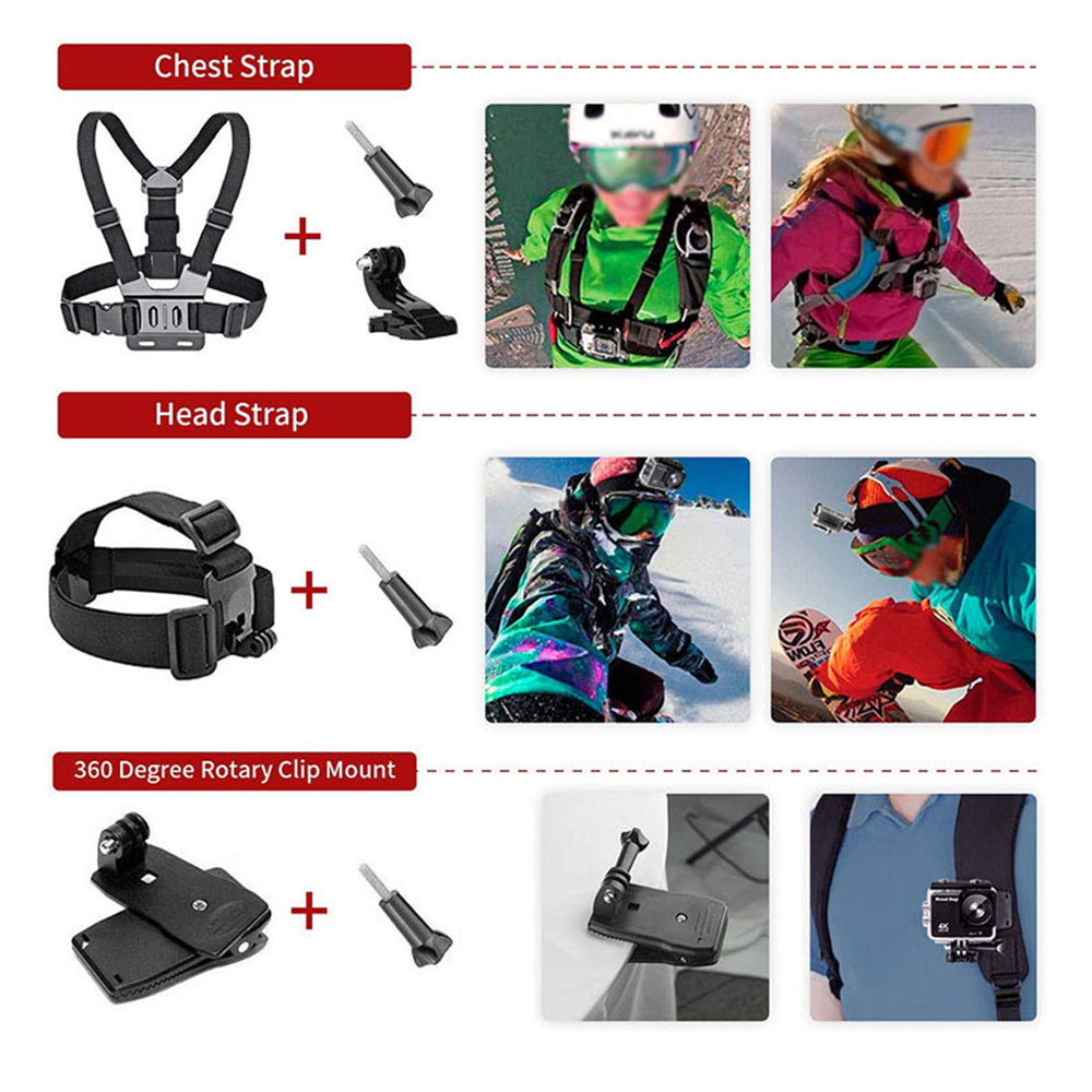 Sportkamera-Zubehörset Techsuit SA15 für GoPro / SJCAM Serie, 15in1, Schwarz