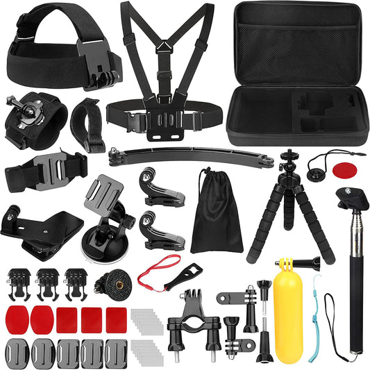 Techsuit SA50 Sportkamera-Zubehörset für GoPro / SJCAM Serie, 50in1, Schwarz