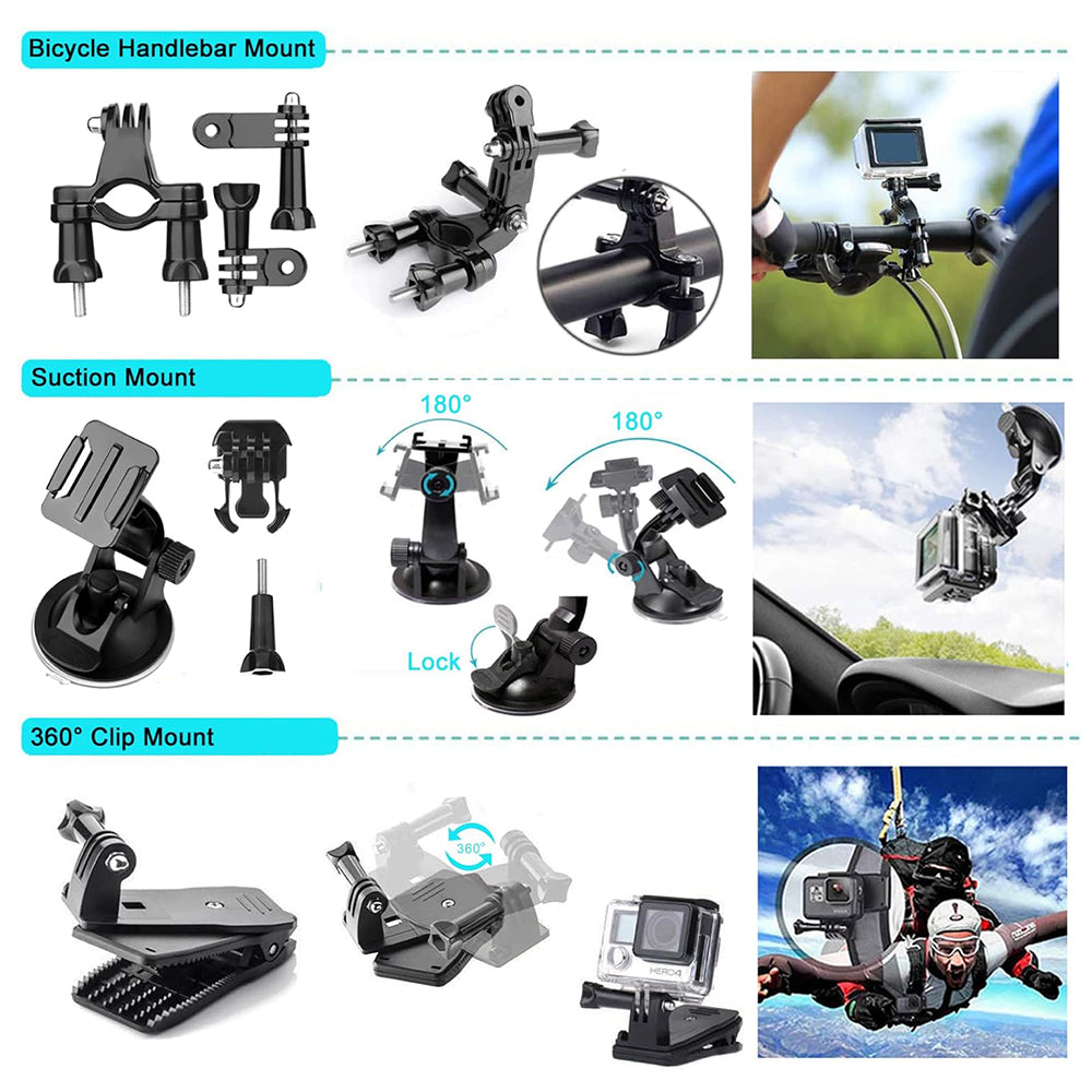 Techsuit SA50 Sportkamera-Zubehörset für GoPro / SJCAM Serie, 50in1, Schwarz