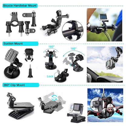 Techsuit SA50 Sportkamera-Zubehörset für GoPro / SJCAM Serie, 50in1, Schwarz
