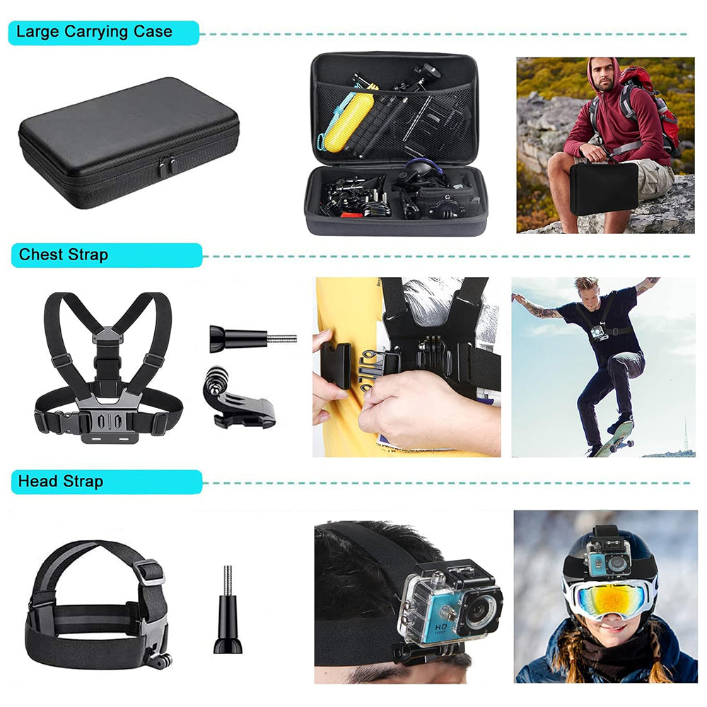 Techsuit SA50 Sportkamera-Zubehörset für GoPro / SJCAM Serie, 50in1, Schwarz