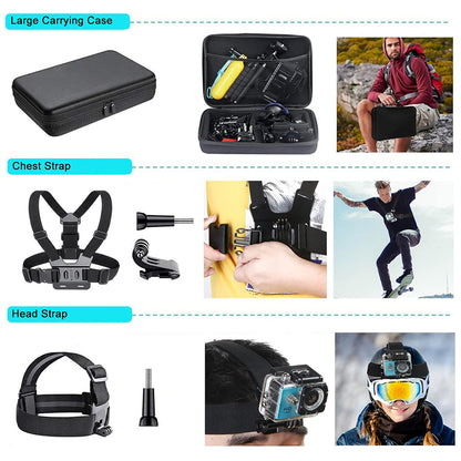 Techsuit SA50 Sportkamera-Zubehörset für GoPro / SJCAM Serie, 50in1, Schwarz