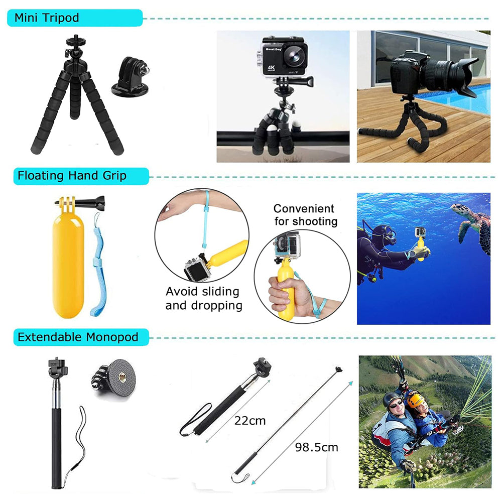 Techsuit SA50 Sportkamera-Zubehörset für GoPro / SJCAM Serie, 50in1, Schwarz