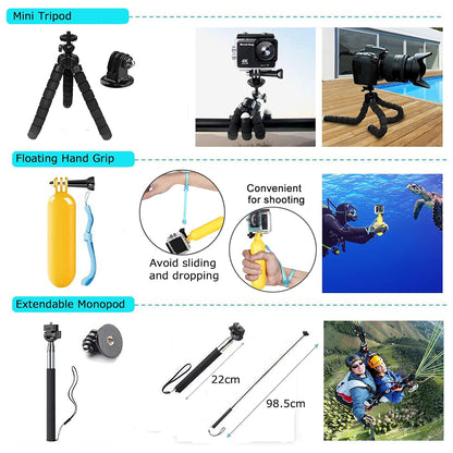 Techsuit SA50 Sportkamera-Zubehörset für GoPro / SJCAM Serie, 50in1, Schwarz